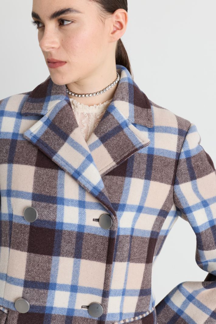 Cappotto doppiopetto con fantasia check - MARRONE - Intrend - 3