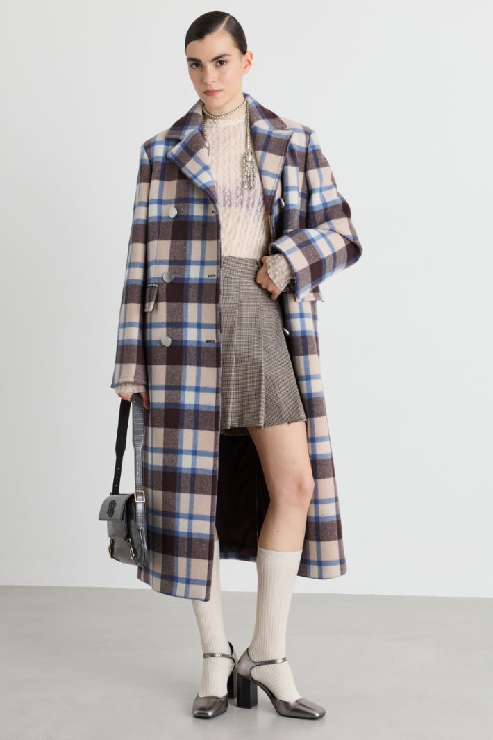 Cappotto doppiopetto con fantasia check - MARRONE - Intrend