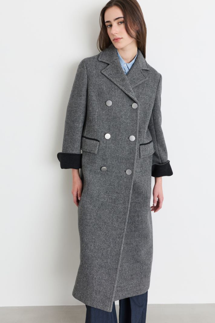 Cappotto doppiopetto con fantasia check - GRIGIO - Intrend - 2