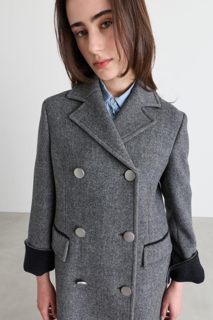 Cappotto doppiopetto con fantasia check - GRIGIO - Intrend - 3