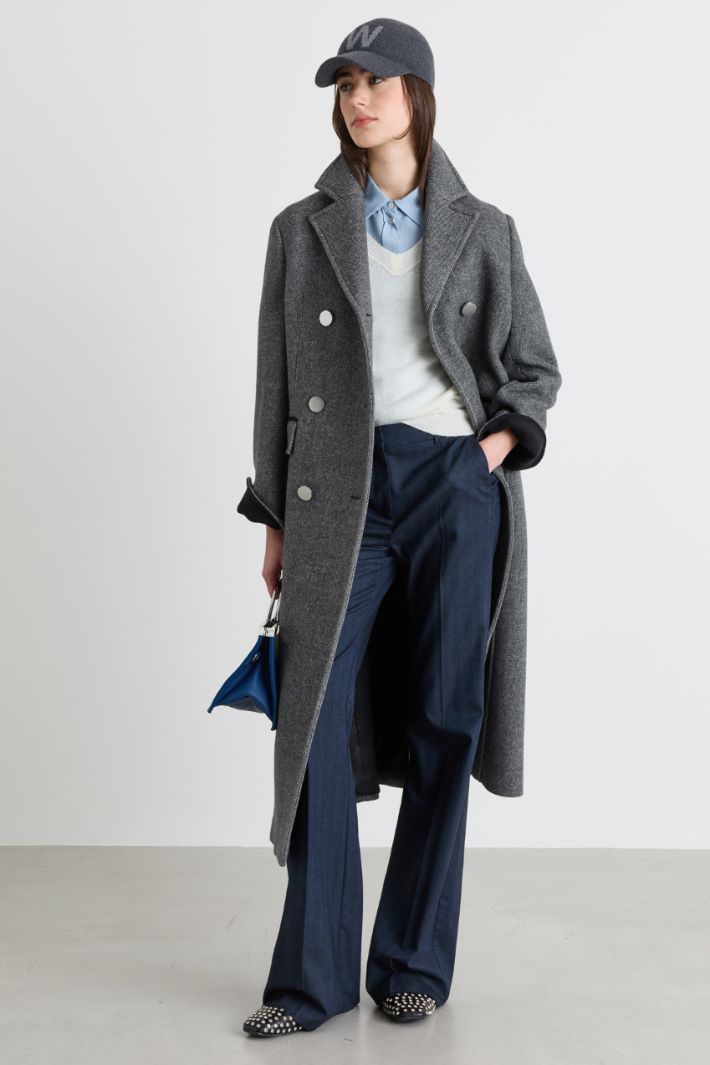 Cappotto doppiopetto con fantasia check - GRIGIO - Intrend