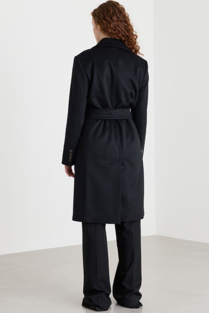 Cappotto in drap di puro cashmere con cintura - NERO - Intrend - 4