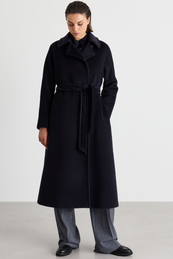 Belted Beaver Wool Coat - BLUE - Intrend - 2