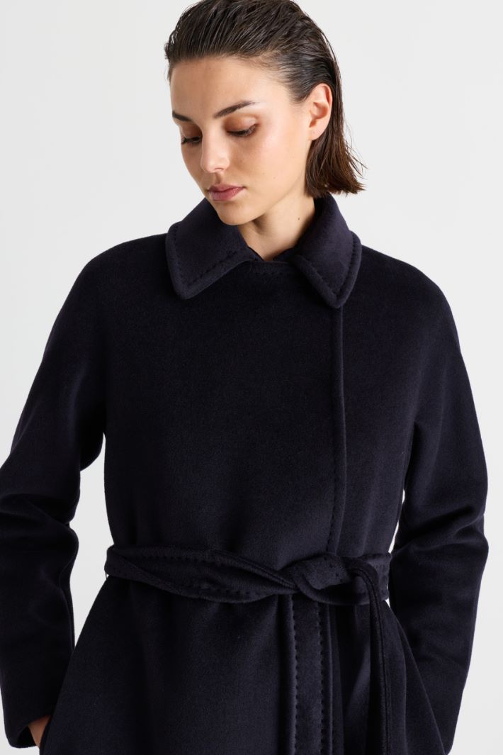 Belted Beaver Wool Coat - BLUE - Intrend - 3