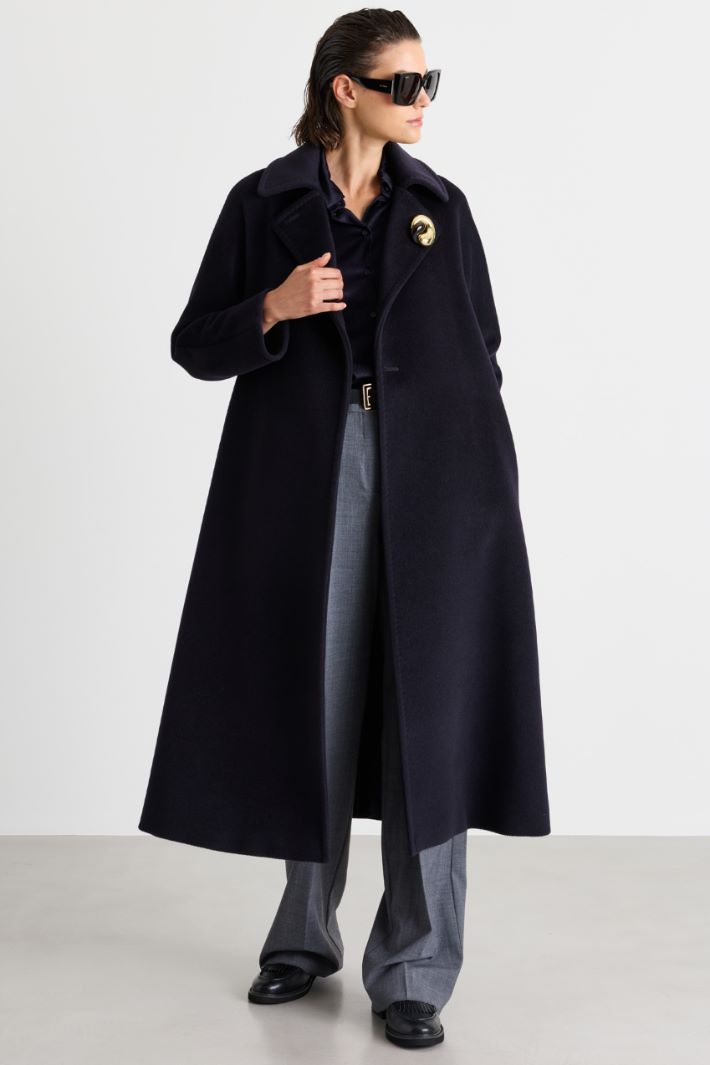 Belted Beaver Wool Coat - BLUE - Intrend