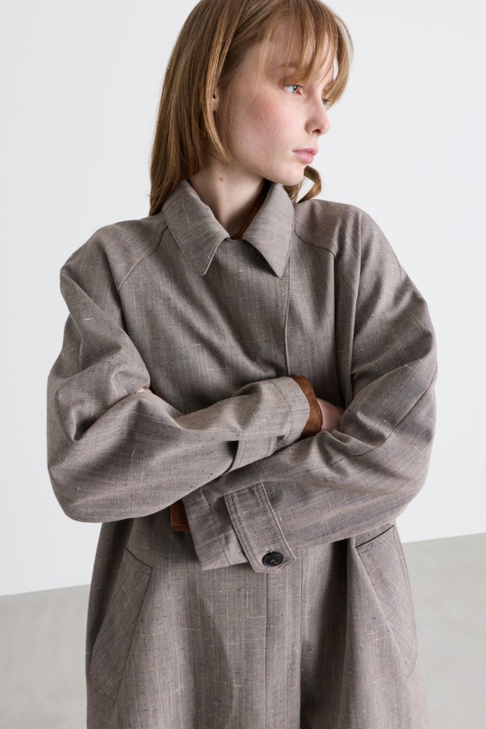 Slub wool trench coat - GREY - Intrend - 3