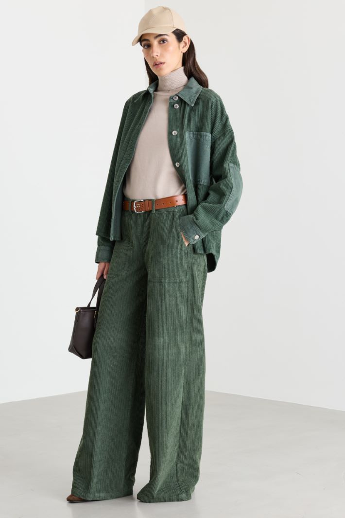 Cotton Corduroy Overshirt - GREEN - Intrend