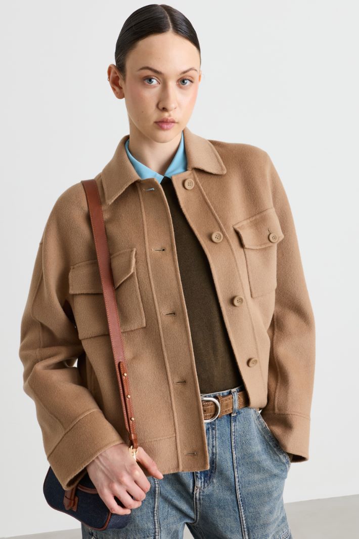 Boxy wool-blend jacket - CAMEL - Intrend - 2