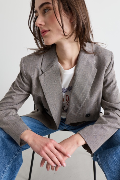 Blazer in tela di misto lana a texture fiammata
