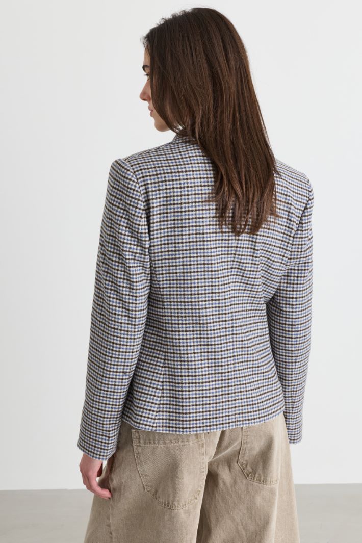 Slim-Fit Flannel Blazer - BROWN LIGHT BLUE - Intrend - 4