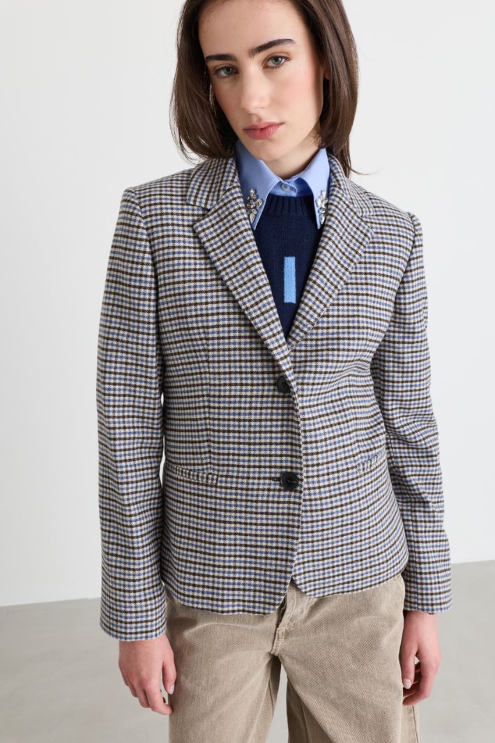 Slim-Fit Flannel Blazer - BROWN LIGHT BLUE - Intrend - 3