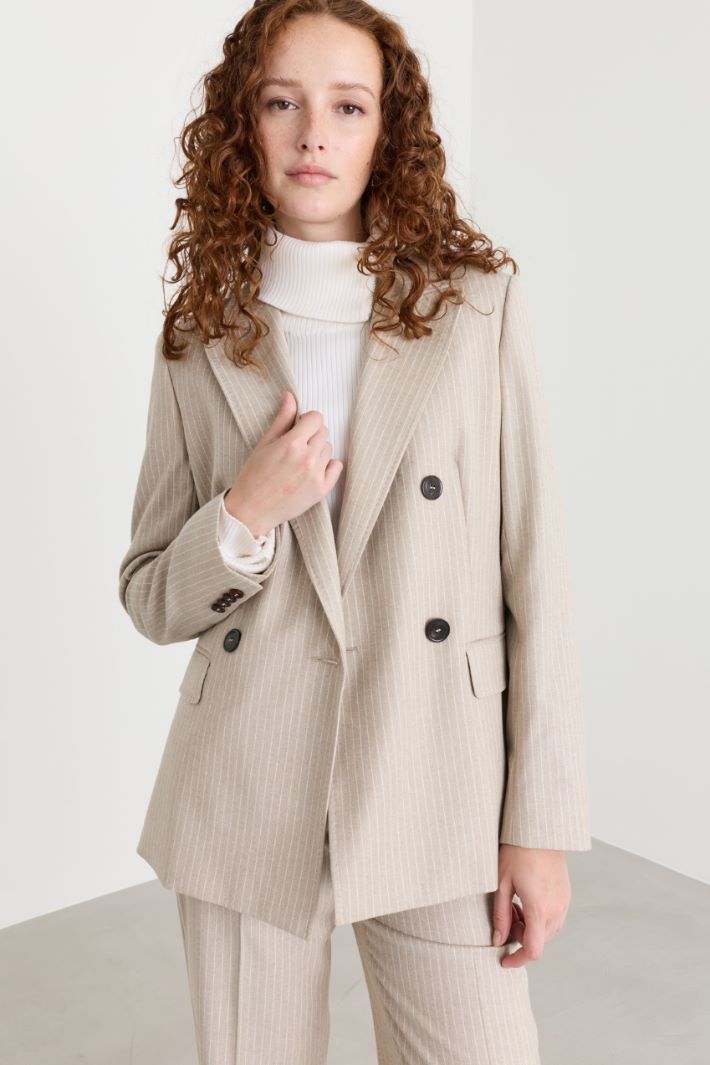 Double-breasted flannel blazer - BEIGE - Intrend - 2