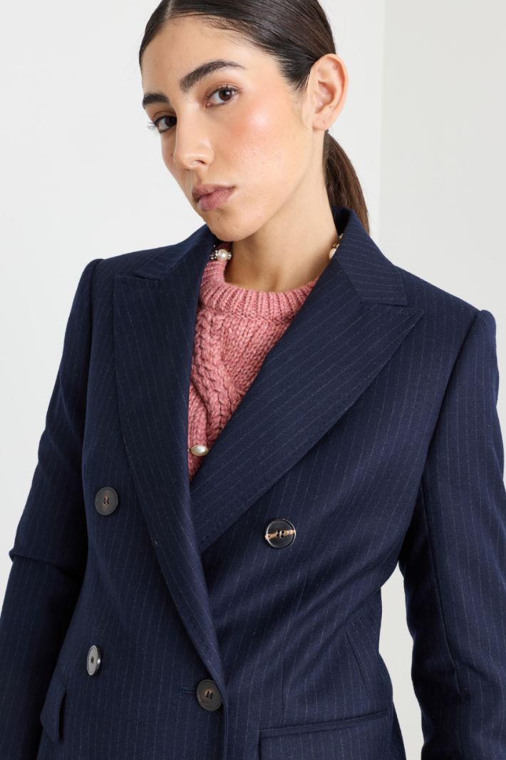 Double-breasted flannel blazer - BLUE - Intrend - 3