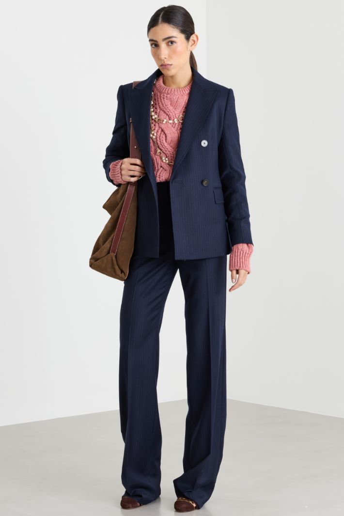 Double-breasted flannel blazer - BLUE - Intrend