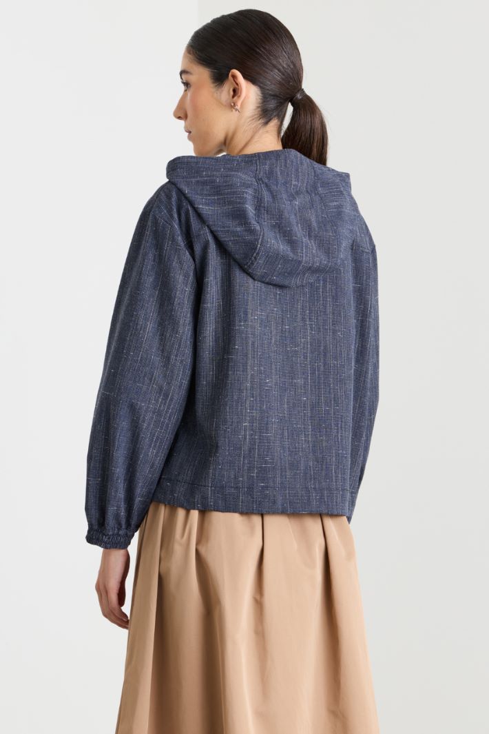 Slub-textured hooded jacket - BLUE - Intrend - 4