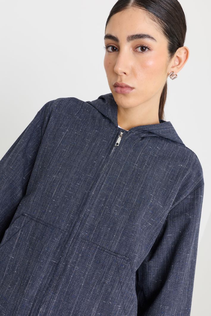 Slub-textured hooded jacket - BLUE - Intrend - 3