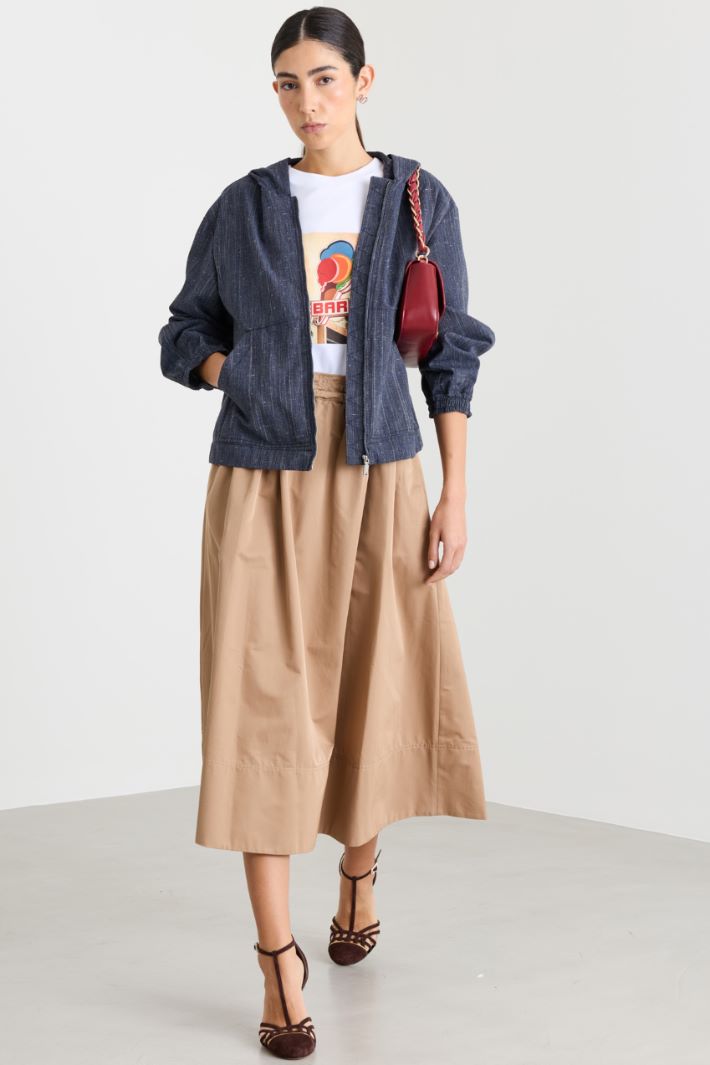 Slub-textured hooded jacket - BLUE - Intrend