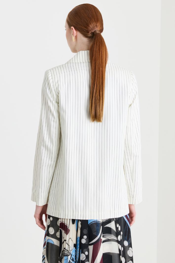 Pinstriped fluid twill blazer - WHITE BLACK - Intrend - 4