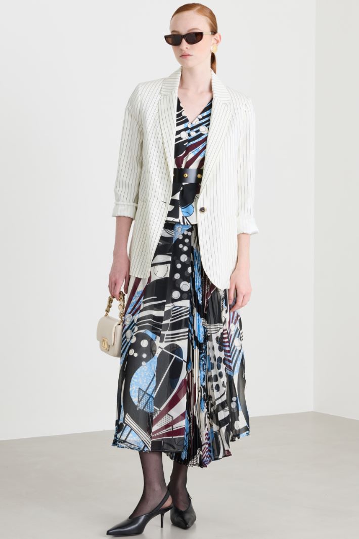 Pinstriped fluid twill blazer - WHITE BLACK - Intrend