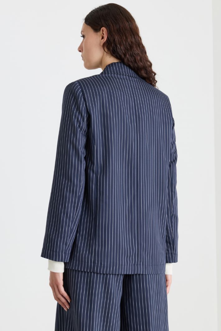 Pinstriped fluid twill blazer - BLUE - Intrend - 4