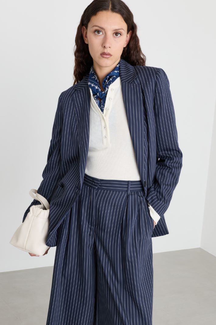 Pinstriped fluid twill blazer - BLUE - Intrend - 2