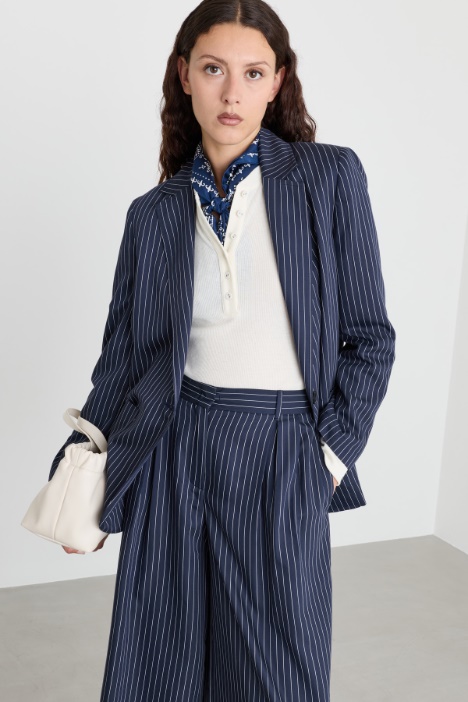 Pinstriped fluid twill blazer - Intrend