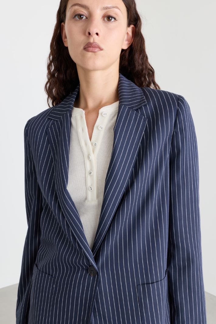 Pinstriped fluid twill blazer - BLUE - Intrend - 3