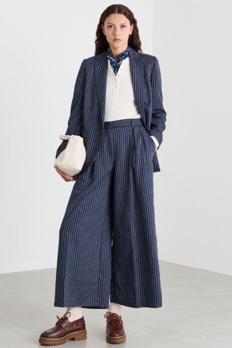 Blazer gessato in twill fluido - Intrend