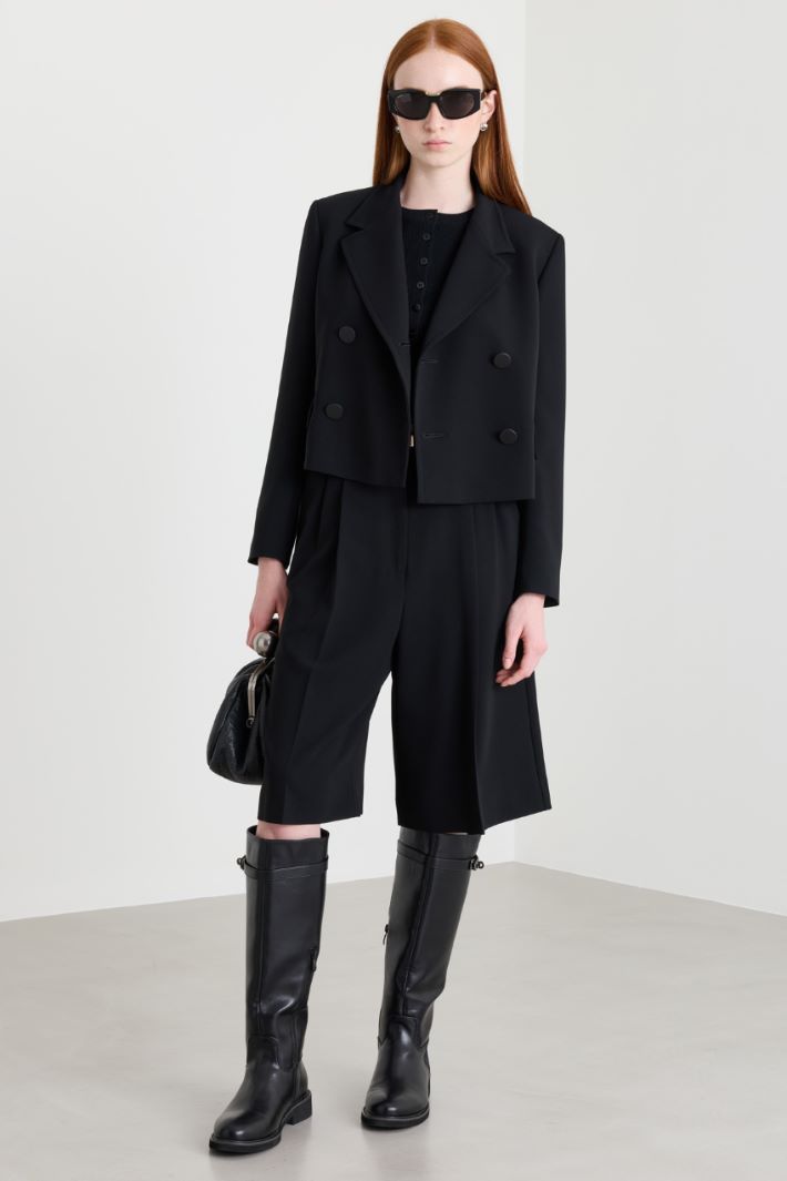 Short double-breasted cady wool coat - BLACK - Intrend