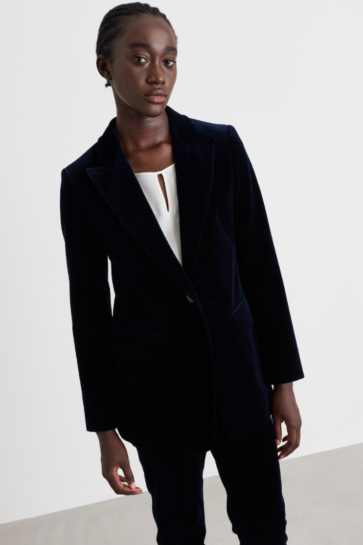 Smooth velvet blazer - BLUE - Intrend - 2