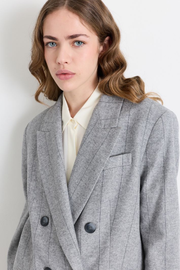 Double-breasted flannel blazer - GREY - Intrend - 3