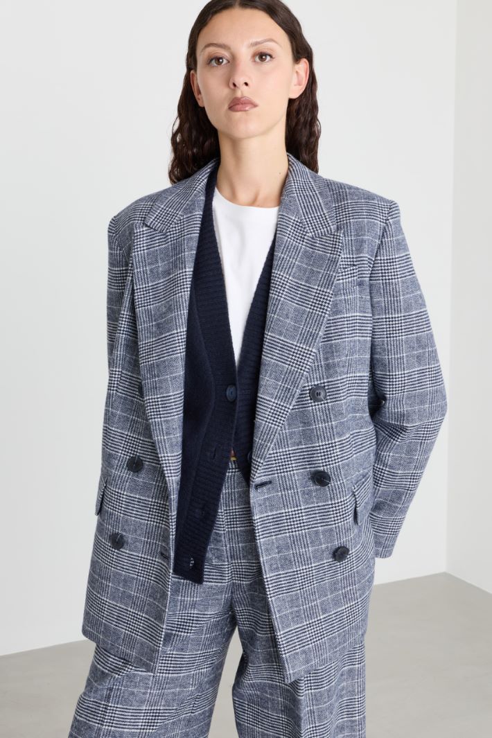 Double-breasted flannel blazer - WHITE BLACK - Intrend - 2