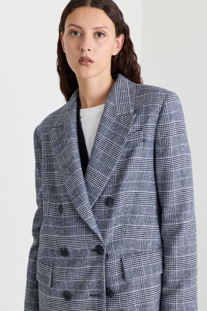Double-breasted flannel blazer - WHITE BLACK - Intrend - 3
