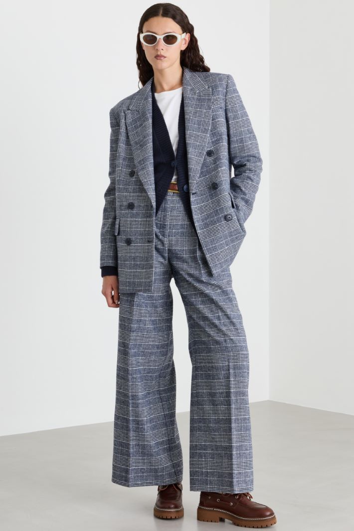 Double-breasted flannel blazer - WHITE BLACK - Intrend
