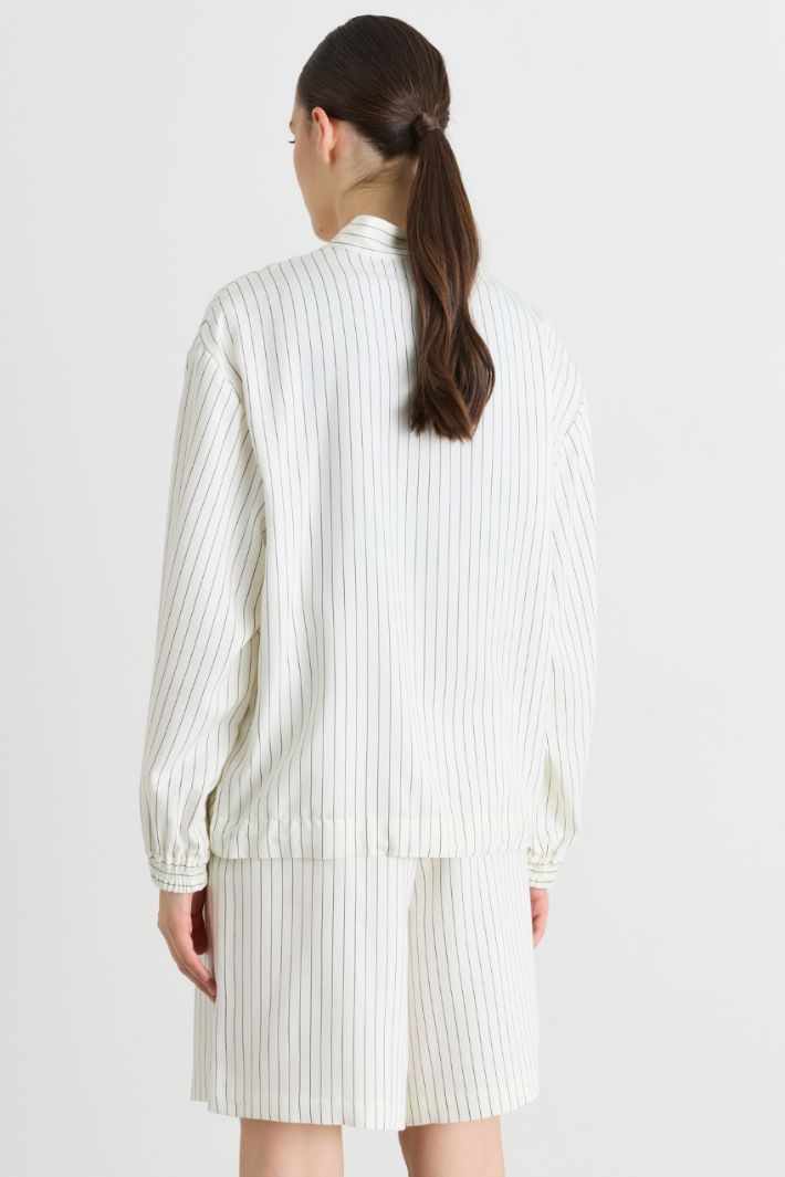 Pinstripe bomber jacket in fluid twill - WHITE - Intrend - 4