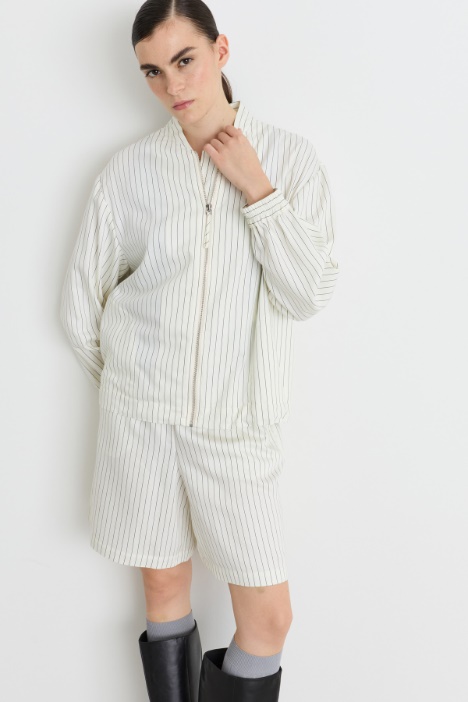 Pinstripe bomber jacket in fluid twill - Intrend