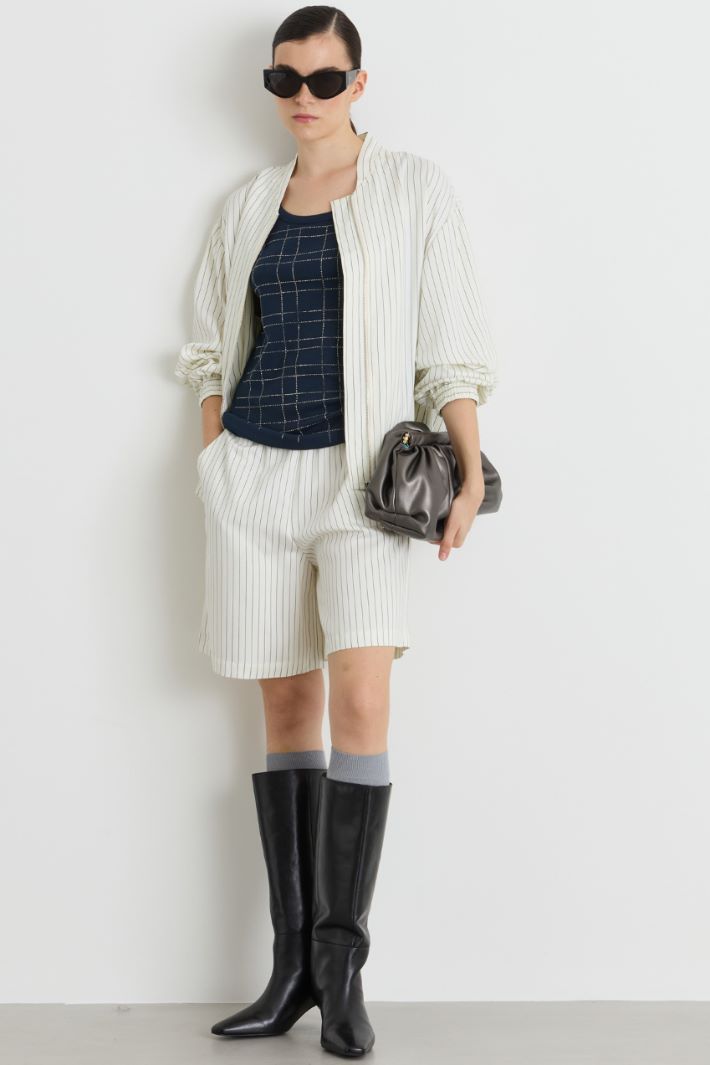 Pinstripe bomber jacket in fluid twill - WHITE - Intrend