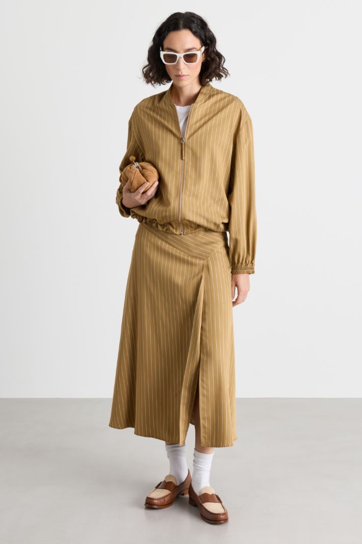 Pinstripe bomber jacket in fluid twill - CAMEL - Intrend
