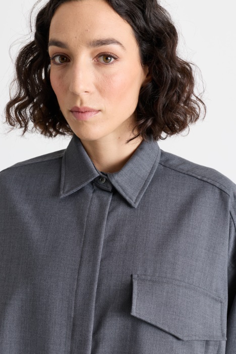 Giacca camicia leggera in tela di lana