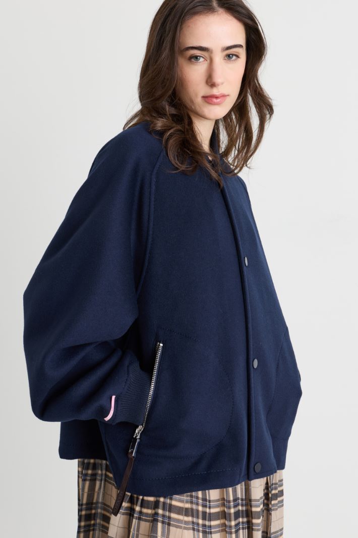 Double-faced wool bomber jacket - BLUE - Intrend - 3