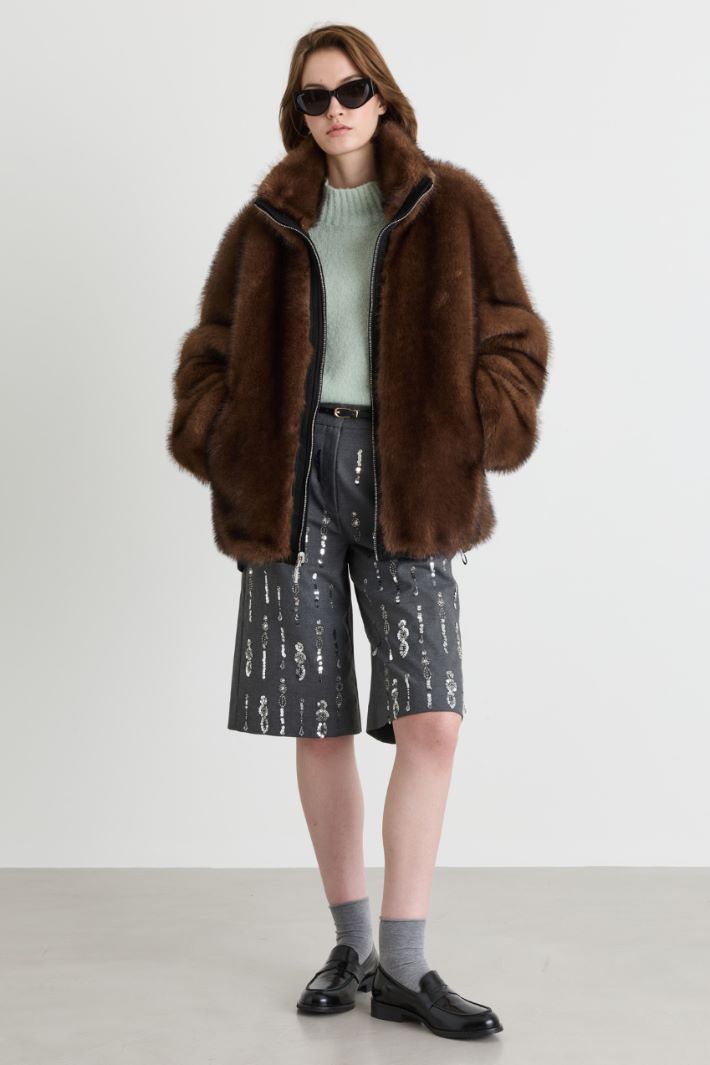 Blouson reversibile in tessuto morbido e caldo - MARRONE - Intrend