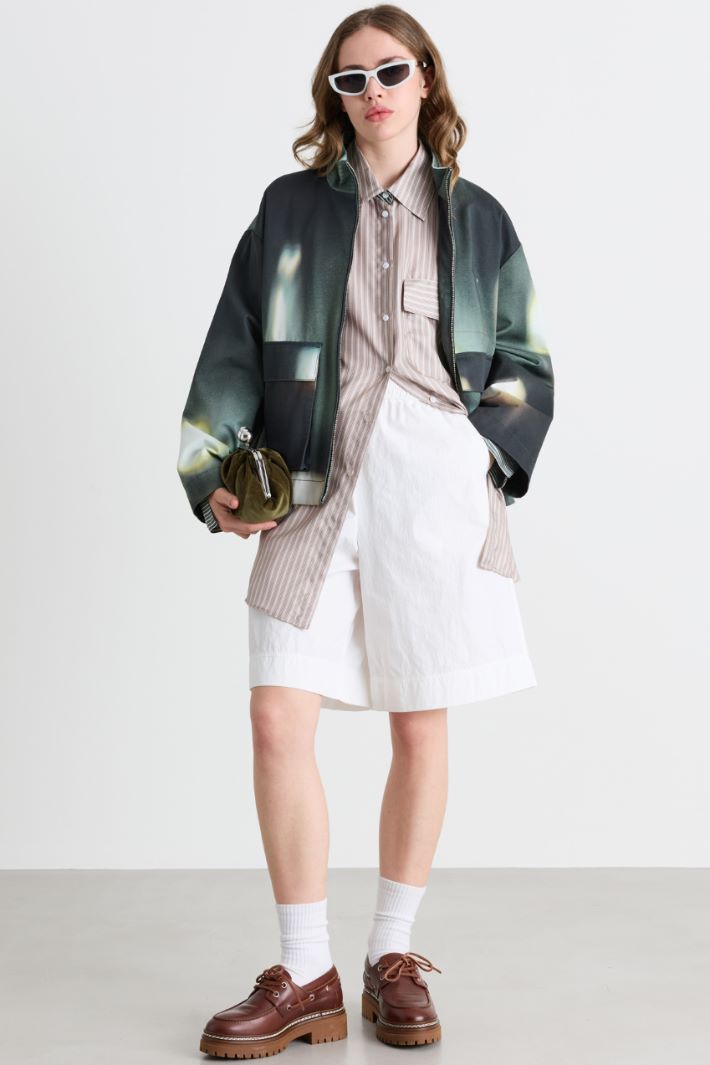 Gabardine jacket with oversized pockets - GREEN - Intrend