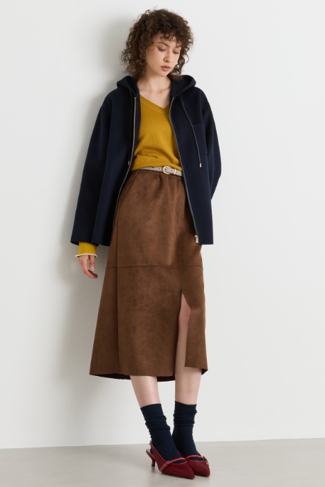 Hooded short double-breasted coat in a double-faced wool blend - Intrend