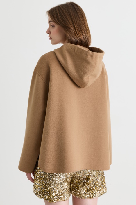 Caban in doppio drap di misto lana con cappuccio