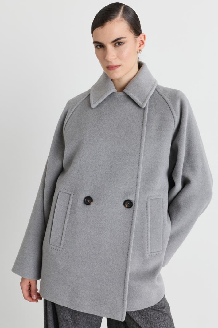 Short double-breasted beaver wool coat - GREY - Intrend - 2