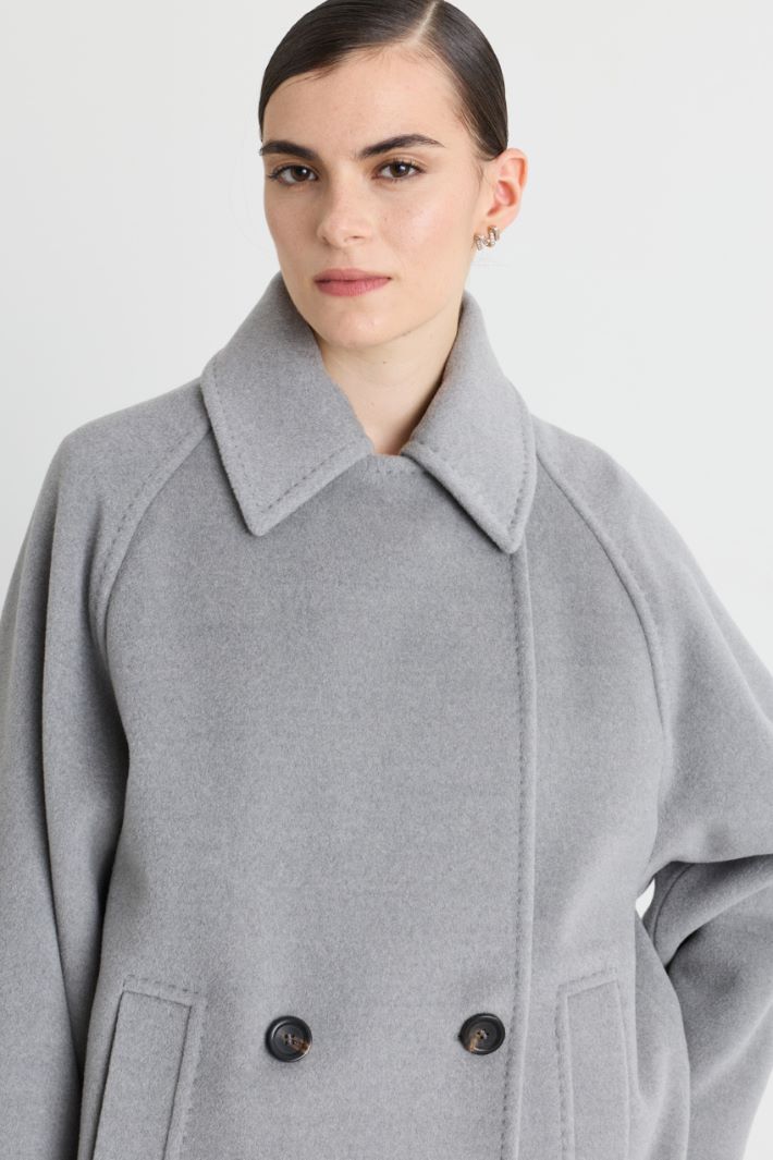 Short double-breasted beaver wool coat - GREY - Intrend - 3