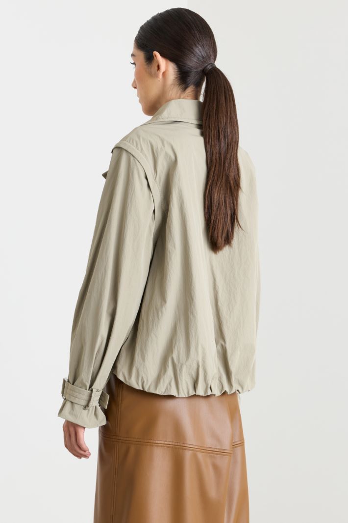 Short double-breasted wool coat with removable sleeves - GREEN - Intrend - 4