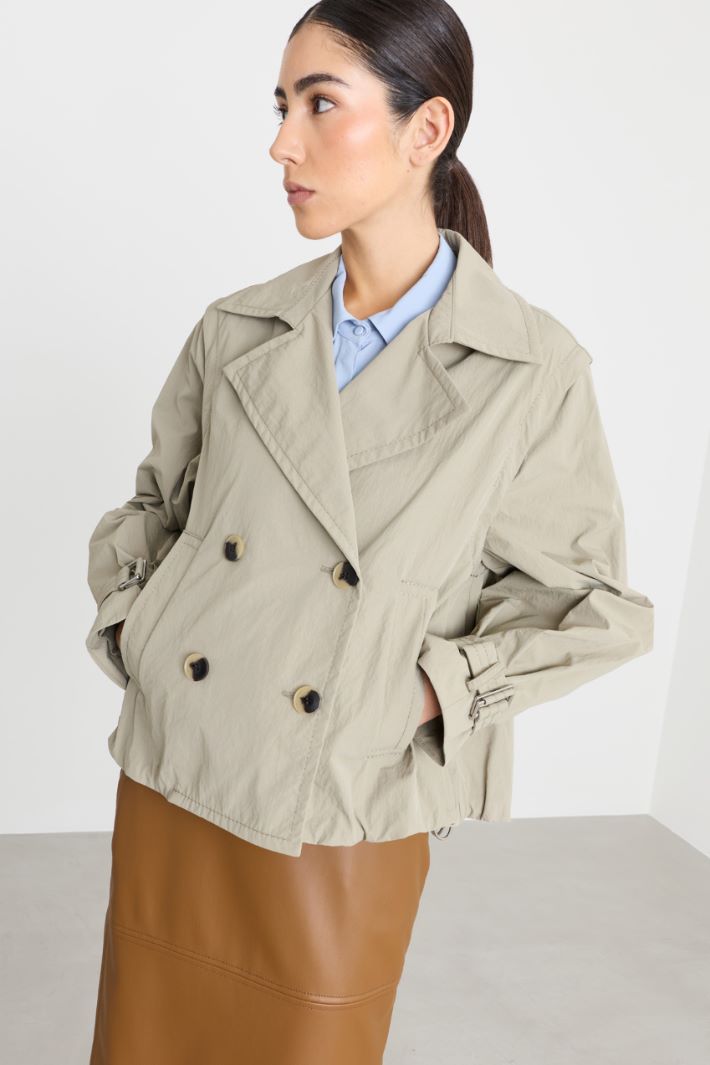 Short double-breasted wool coat with removable sleeves - GREEN - Intrend - 2