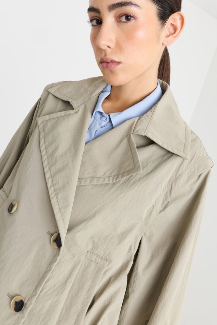 Short double-breasted wool coat with removable sleeves - GREEN - Intrend - 3