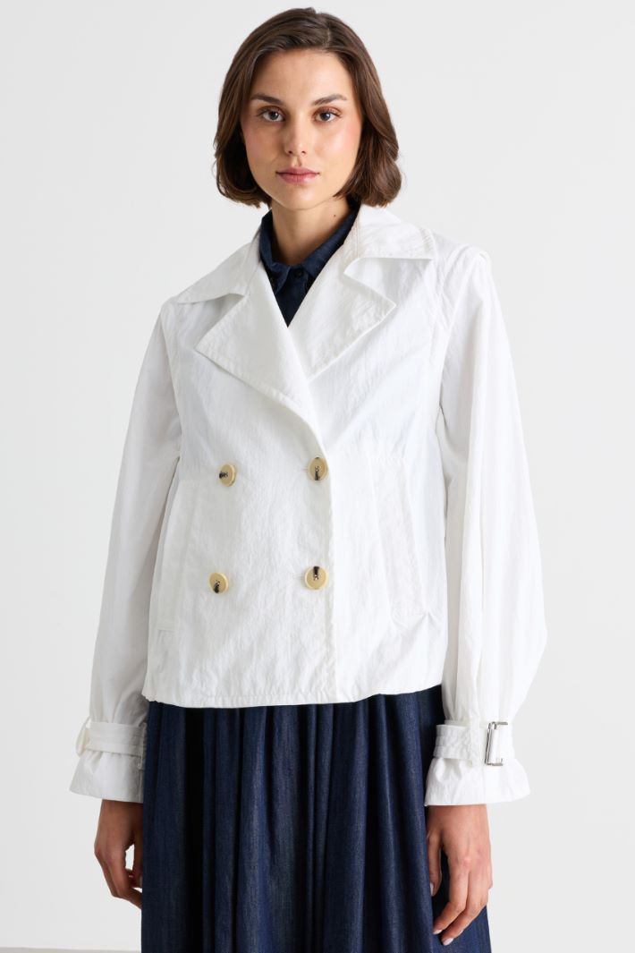 Short double-breasted wool coat with removable sleeves - WHITE - Intrend - 2